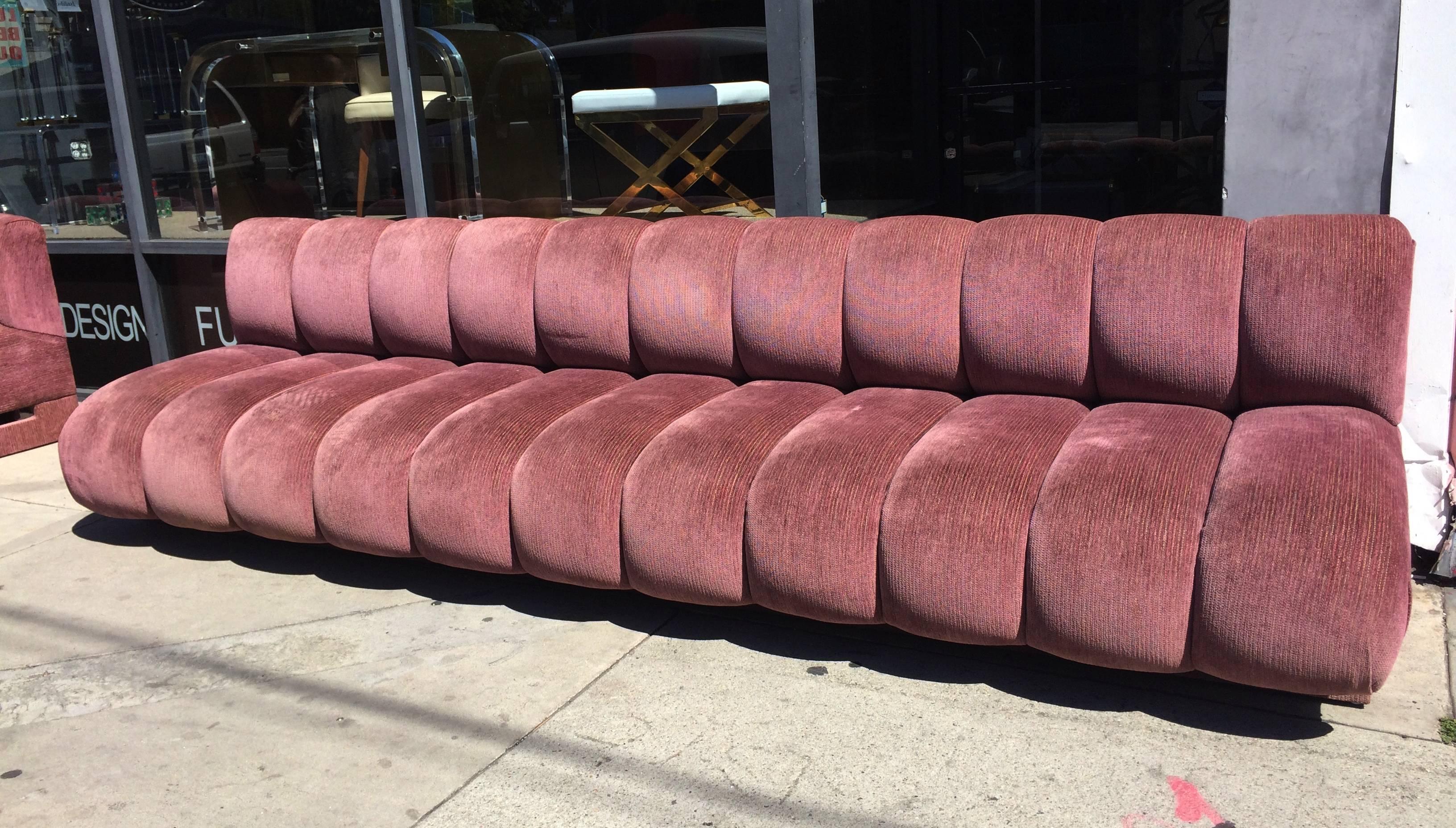 Rare Steve Chase Sofa Upholstered in Boris Kroll Elan fabric, Illuminated Base In Good Condition In Los Angeles, CA