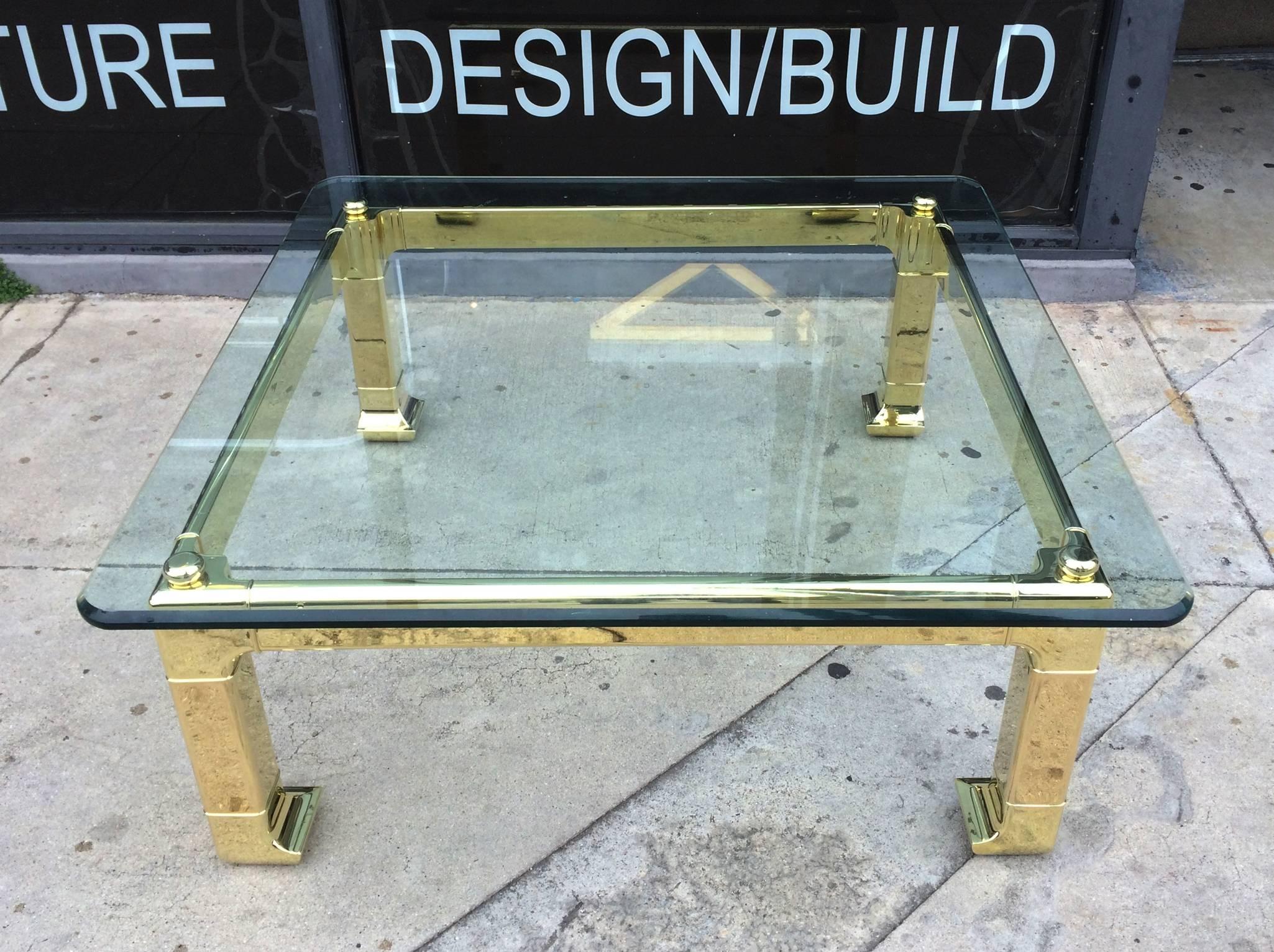 American Solid Polished Brass Coffee Table by Mastercraft