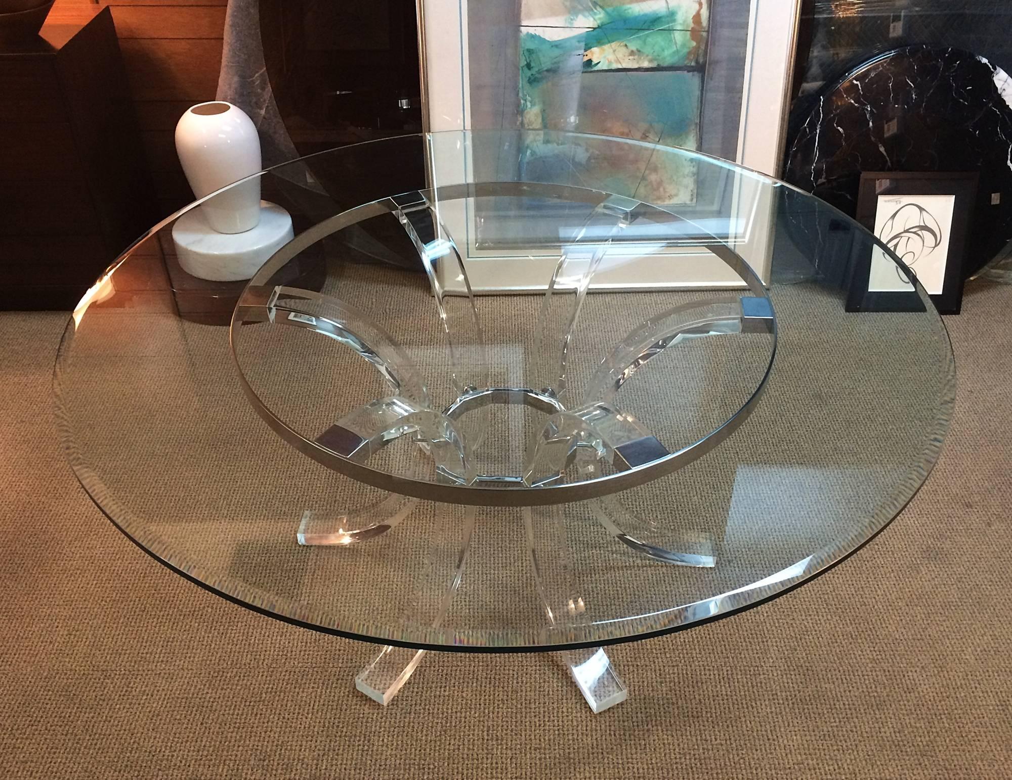 Stunning and rare dining table in Lucite and nickel designed and manufactured by Charles Hollis Jones in the 1970s as part of the 