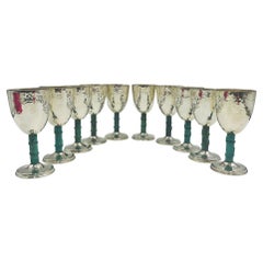 Set of 10 Emilia Castillo Silver-Plated Goblets w/ Verdigris Stems, Taxco Mexico