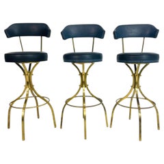 Ensemble de 3 tabourets de bar pivotants en laiton massif Charles Hollis Jones "Sinatra", Los Angel