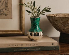 Vase Vintage Emilia Castillo en argent et malachite, orfèvrerie mexicaine