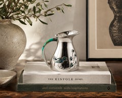 Los Castillo Taxco Malachite & Silver Plate Bird Pitcher, Mexico 1960s