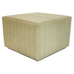 Vintage Faux Shagreen Upholstered Cube Ottoman Bench on Wood Plinth