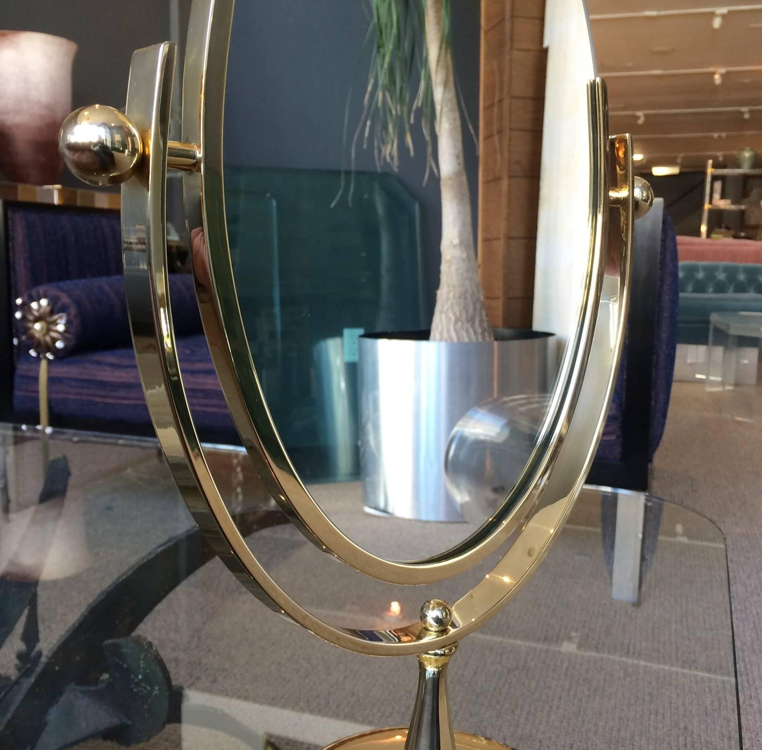 American  Charles Hollis Jones Vanity or Table Mirror in Polished Brass