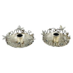 Pair of Silver-Plated Candle Holders by Emilia Castillo, Mexican Modernism