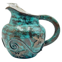 Emilia Castillo Silver Plated Water Pitcher With Butterflies & Verdigris Patina