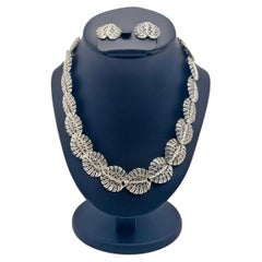 Emilia Castillo Taxco 950 Silver Monstera Necklace & Earrings Set, Mexican Art