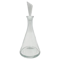 Modernist Clear Crystal Decanter w/ Sculptural Stopper, Minimalist Barware