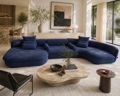 Divano componibile tre pezzi "Piaf" Made in Italy di Baxter, pelle blu scuro
