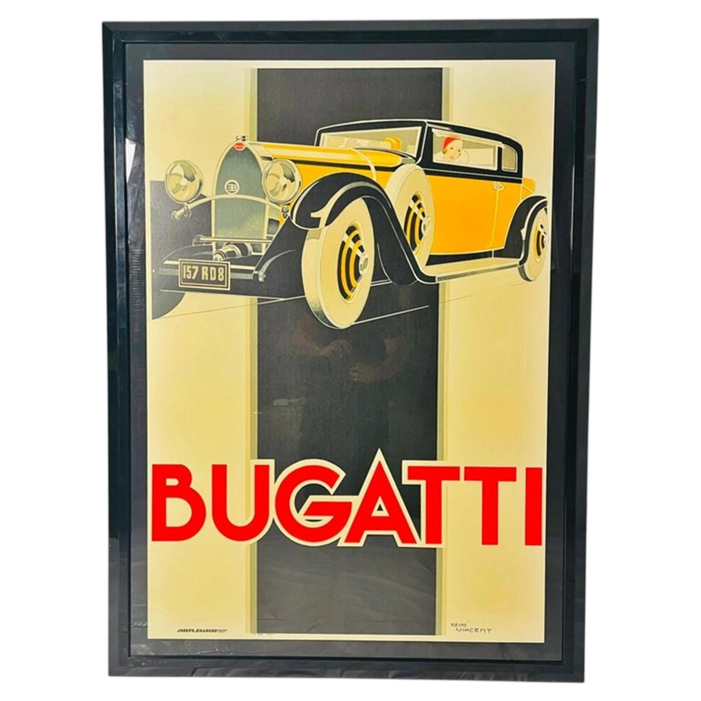 Bugatti Type 46 Art Deco Lithograph Poster by René Vincent Framed