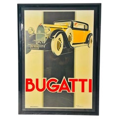 Bugatti Type 46 Art Deco Lithographie Poster de René Vincent Encadré