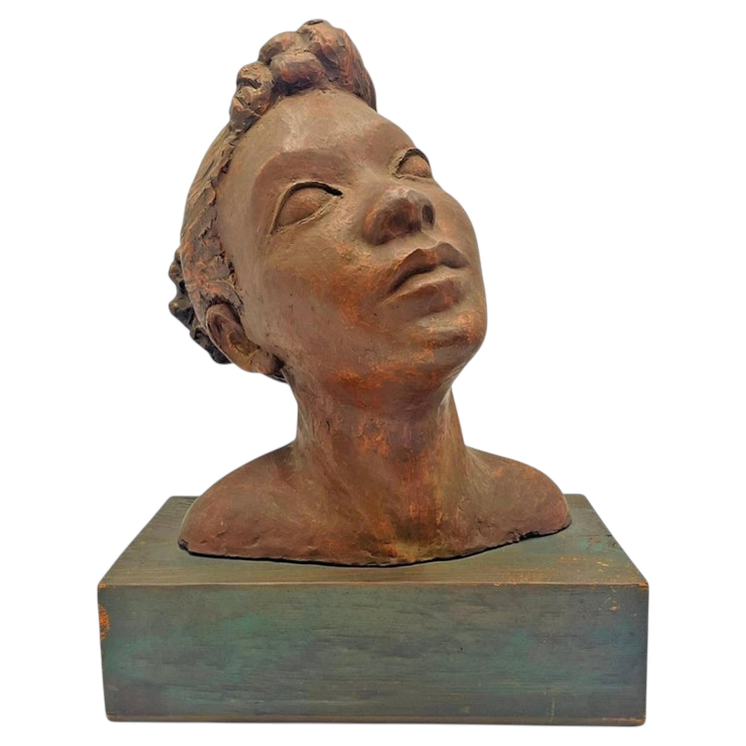 Katherine Kadell Clay Bust Sculpture Female Portrait, Los Angeles Modern Art