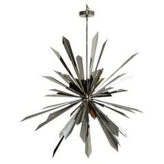 Nickel & Brass "Sunburst" Chandelier by Remains Lighting, Los Angeles Modern