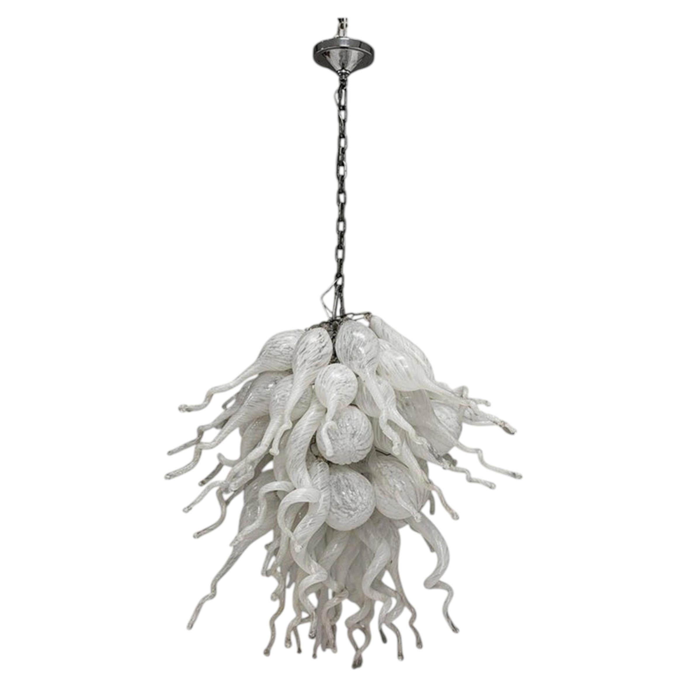 Large Vintage Murano Hand Blown Glass Chandelier, Italian Modern Lighting