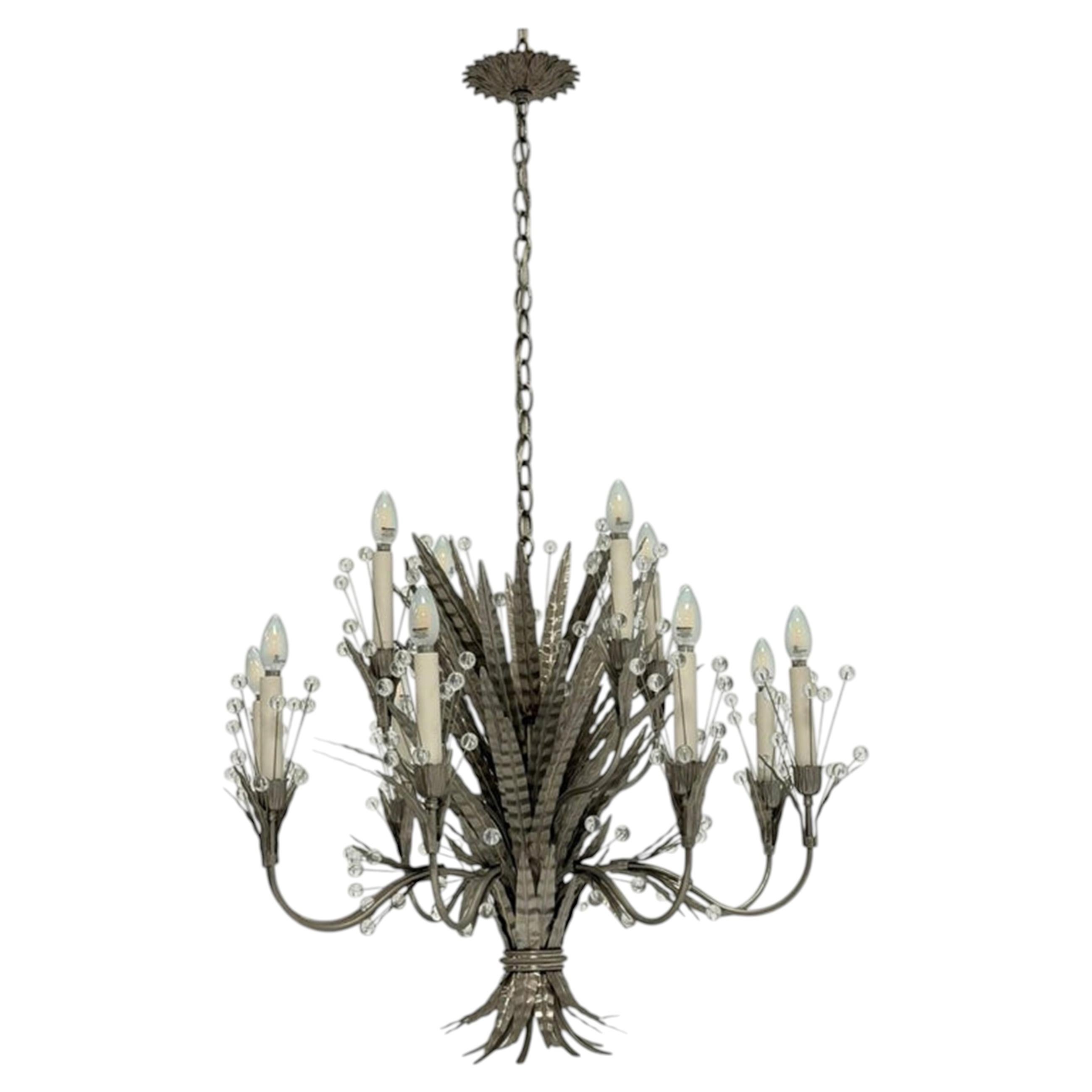 Remains Lighting "Plume" Antik Nickel & Glas 12-Arm-Kronleuchter, gelabelt im Angebot