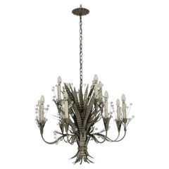 Remains Lighting "Plume" Antique Nickel & Glass 12-Arm Chandelier, Labeled