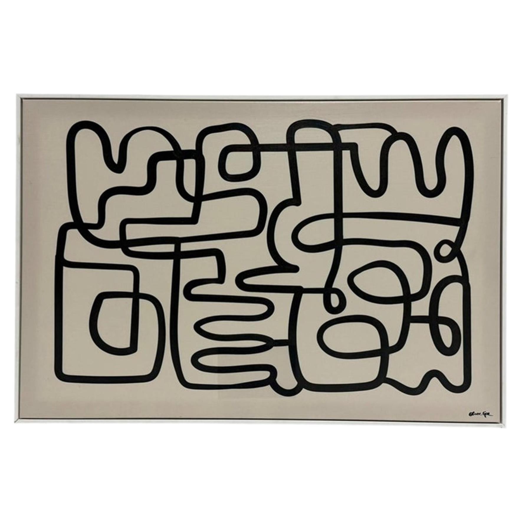 Oliver Gal Abstract Line Art Painting Framed Acrylic Canvas Miami Pop Art For Sale