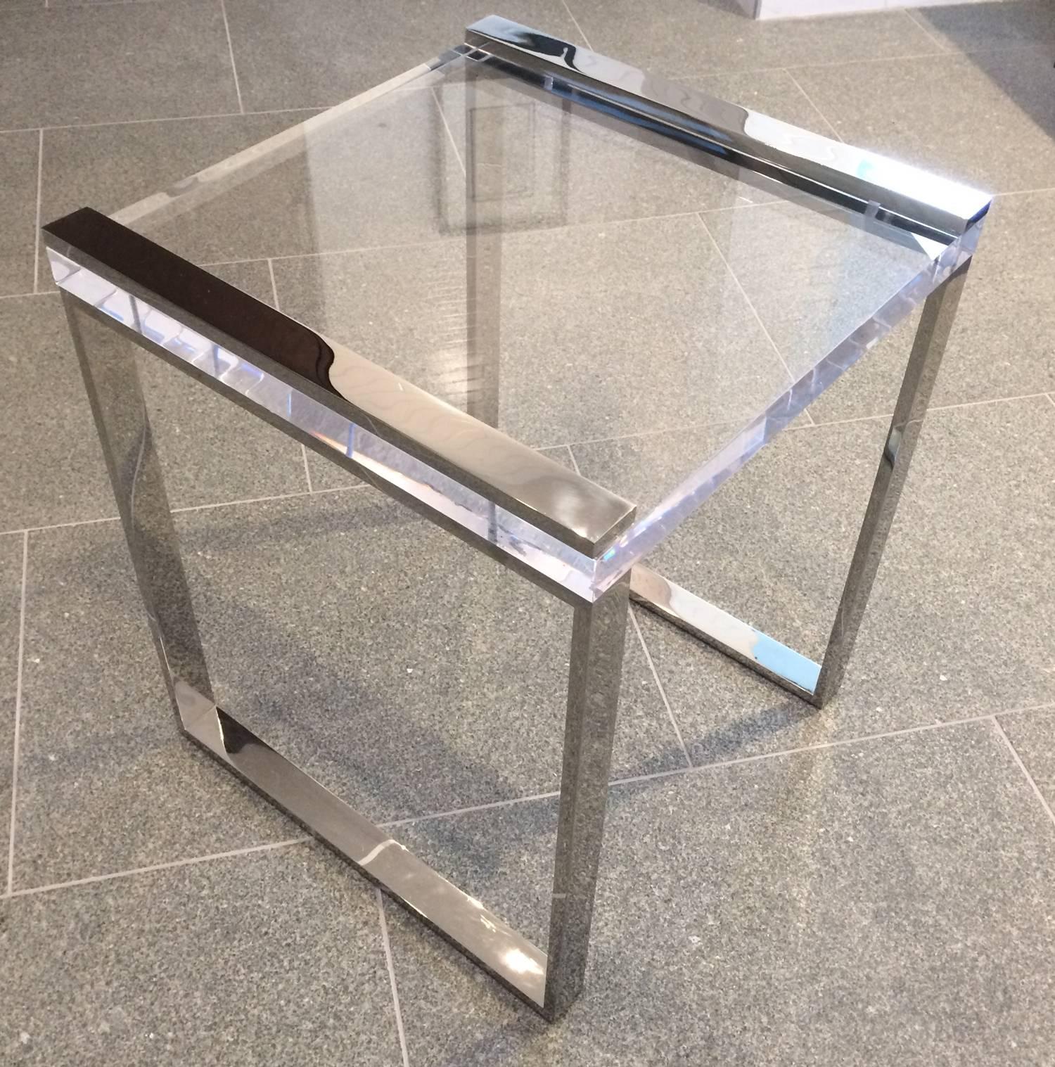 Mid-Century Modern Charles Hollis Jones Side Tables in Lucite and Polished Nickel from the Box Line For Sale
