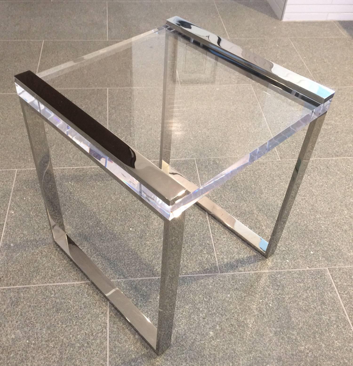 American Charles Hollis Jones Side Tables in Lucite and Polished Nickel from the Box Line For Sale