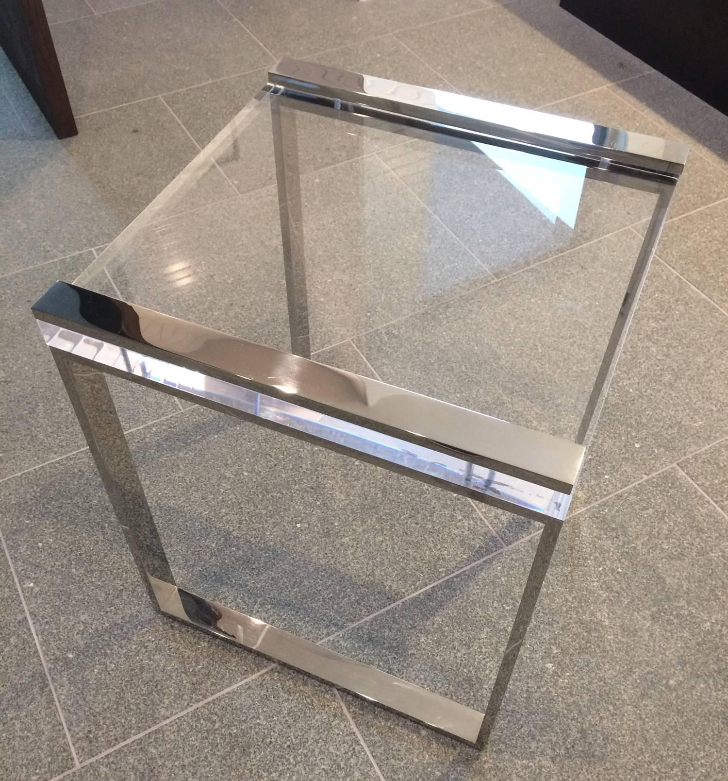Charles Hollis Jones Side Tables in Lucite and Polished Nickel from the Box Line In Good Condition For Sale In Los Angeles, CA