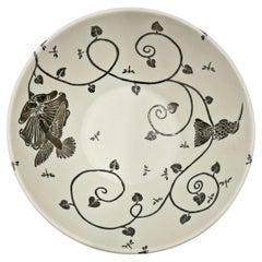 Emilia Castillo Taxco, saladier en argent massif et porcelaine représentant un colibri, années 1980