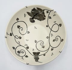 Emilia Castillo Taxco, saladier en argent massif et porcelaine représentant un colibri, années 1980