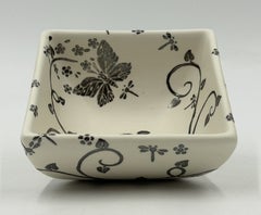 Emilia Castillo Butterfly Porcelain & Pure Silver Square Bowl, Taxco Mexico