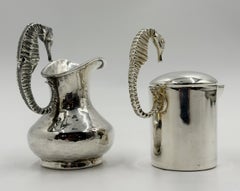 Los Castillo Taxco Seahorse Silver Plate Creamer & Sugar Set, Mexico 1950's