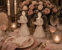 Emilia Castillo Angelical Silver & Porcelain Candleholders, Mexico, 1996