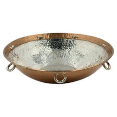 Emilia Castillo Taxco Hammered Silver Plate & Copper Serving Bowl, Mexico 1980s