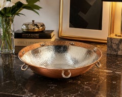 Emilia Castillo Taxco Hammered Silver Plate & Copper Serving Bowl, Mexico 1980s