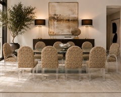 Charles Hollis Jones "Waterfall" Lucite Dining Chairs, Signed 1972, Set of 10