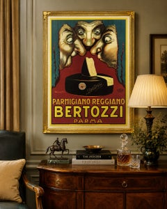 Cartel litográfico original de Achille Mauzan de 1930, «Bertozzi Parmigiano Reggiano»