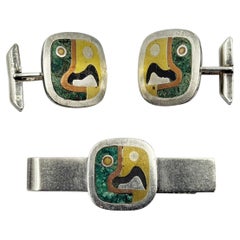 Los Castillo - Gemelli e fermacravatta in argento sterling con metalli combinati, Messico, anni '60