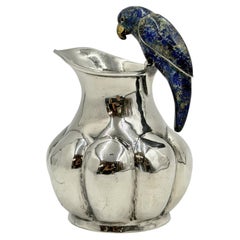 Los Castillo Taxco Silver Plate & Lapis Parrot Pitcher, Mexico 1970s