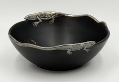 Emilia Castillo Pure Silver Lizard & Black Porcelain Bowl, Mexican Silver Art