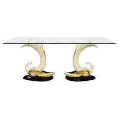 San Sen Swan Console Table for Art House Jofral Spain, Brass and Glass