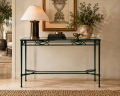 Mario Papperzini per Janus et Cie: consolle “Green Iron and Glass”