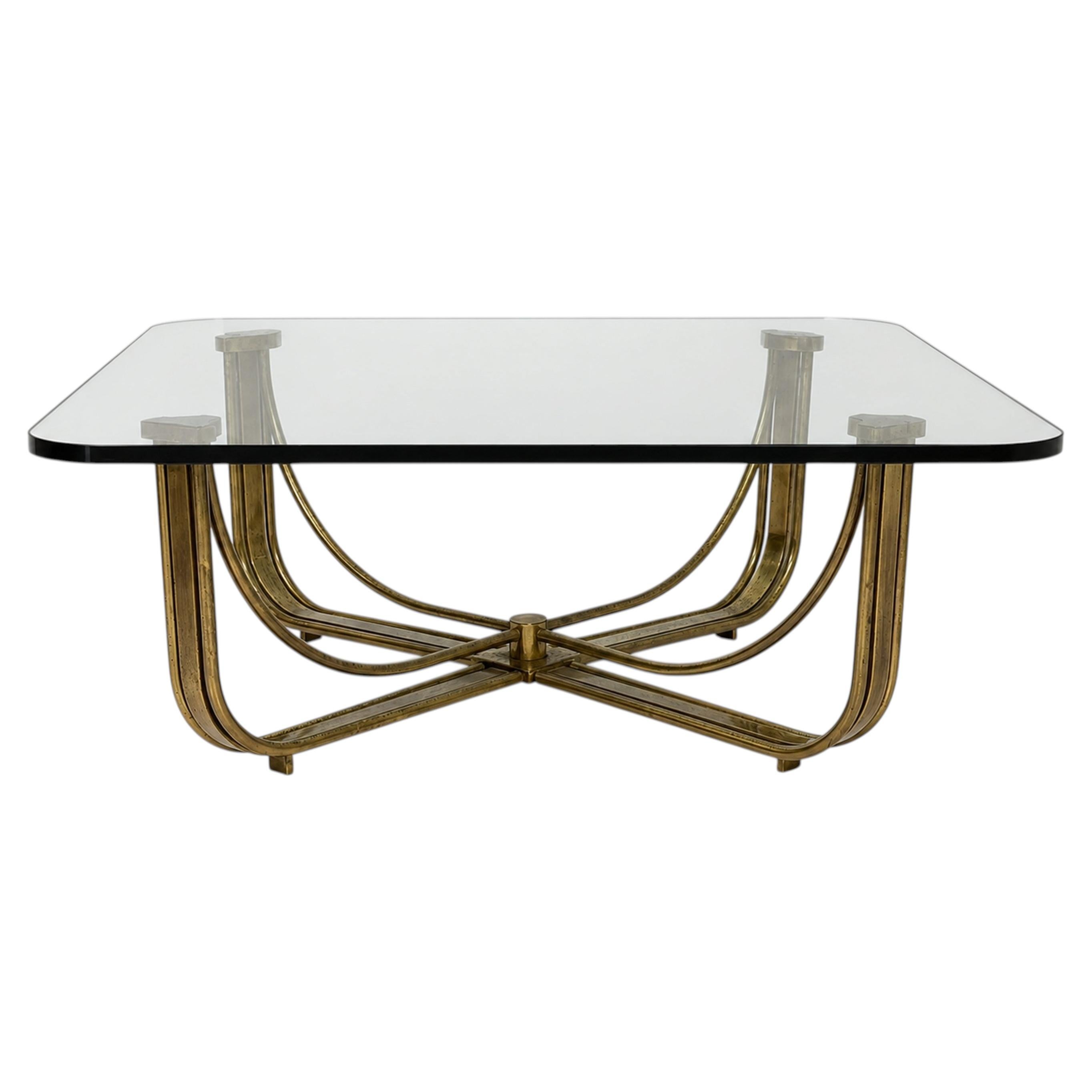 1970s Mastercraft Solid Brass and Glass Square Coffee Table, USA Designed/Made