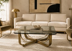 1970s Mastercraft Solid Brass and Glass Square Coffee Table, USA Designed/Made