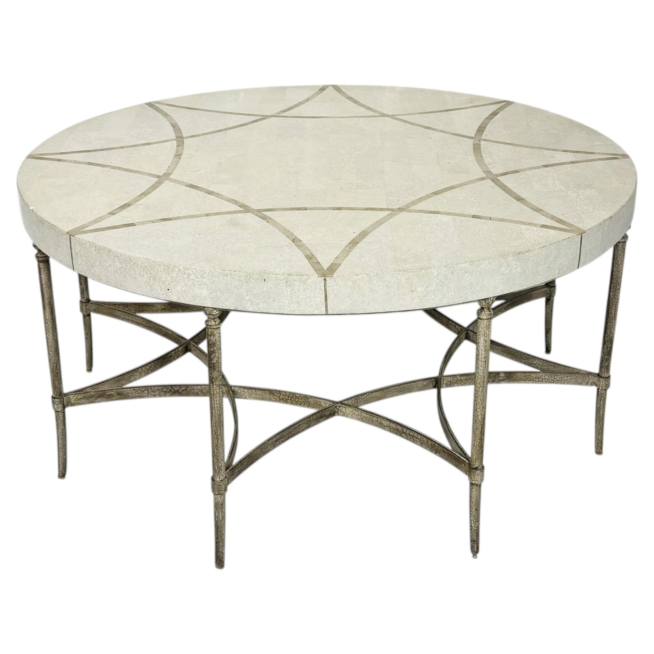 1980s Tessellated Stone Round Coffee Table, Maitland-Smith Style For Sale