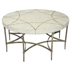 1980s Tessellated Stone Round Coffee Table, Maitland-Smith Style