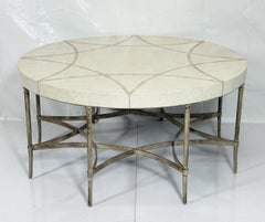 1980s Tessellated Stone Round Coffee Table, Maitland-Smith Style