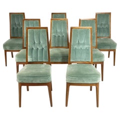 Set of 8 Cal Mode Walnut and Sage Green Dining Chairs, Los Angeles 1960s