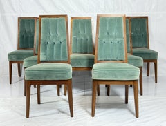 Set of 8 Cal Mode Walnut and Sage Green Dining Chairs, Los Angeles 1960s
