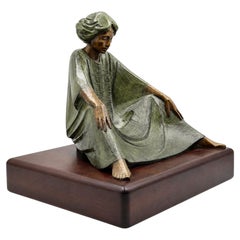 Victor Gutierrez Limited Edition Bronze Seated Woman Sculpture, Mexico 1981