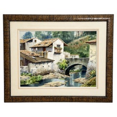 Luis Amendolla (Mexikaner, 1939–2000) Aquarell „Dorflandschaft“, signiert