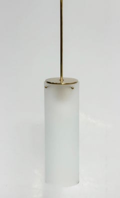 Vintage Style Brass & Frosted Glass Cylinder Pendant Light