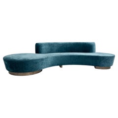 Vintage Serpentine Curved Sofa in Teal Velvet, Kagan Style